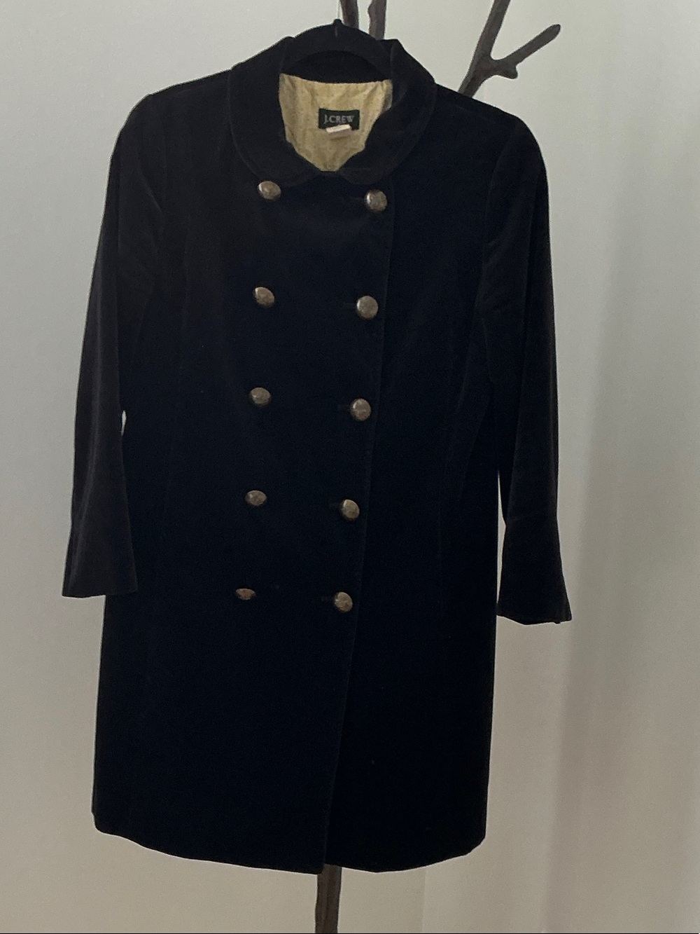 Vintage J. Crew Black Velvet Double-Breasted Cotten Velvet Coat